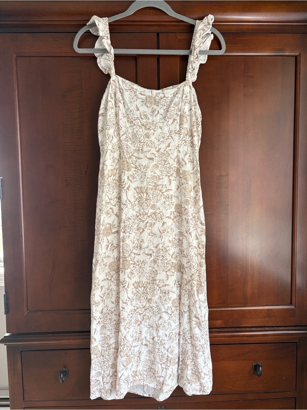 miami Cream and Tan Floral Midi Dress